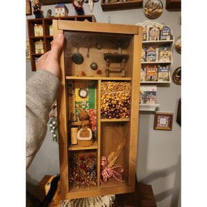 Vintage 1970 Handmade Dried Flower Grains Trinket Shadow Box With Glass Pane MCM